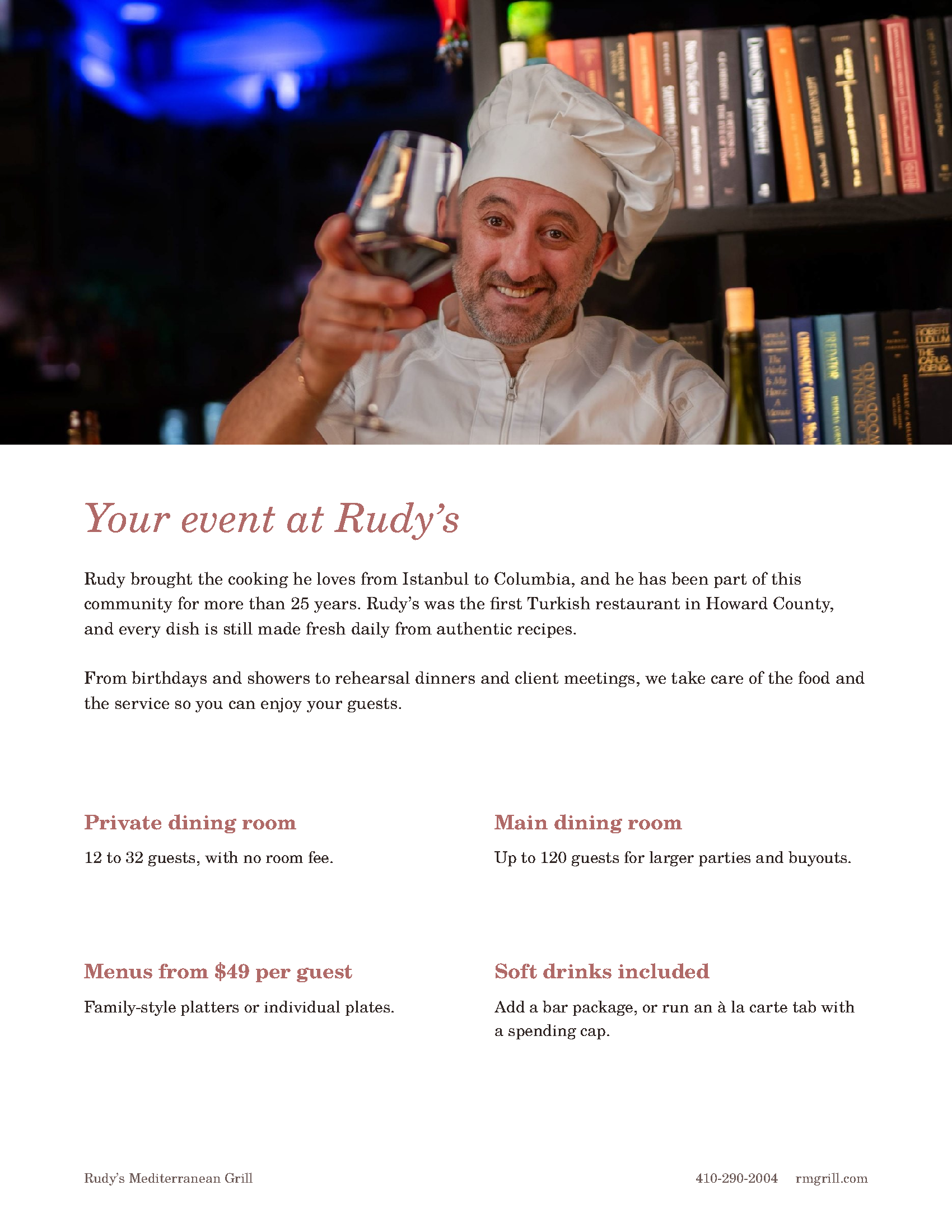 Rudy’s Mediterranean Grill Private Events Menu — Page 2: Your Event at Rudy’s Overview
